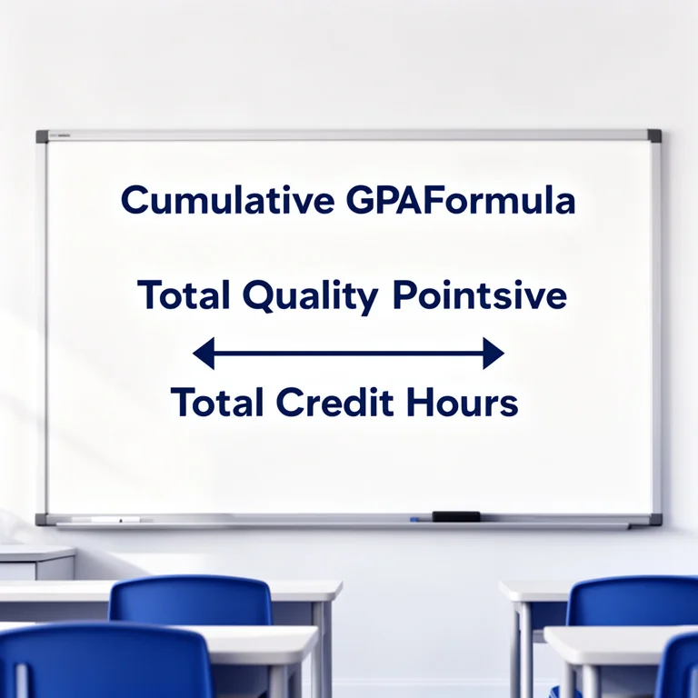 Credit-weighted GPA formula written on a whiteboard showing quality points divided by total credit hours