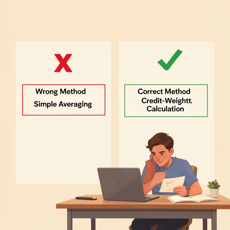 Common cumulative GPA calculation mistakes including averaging semester GPAs and ignoring credit hour weights