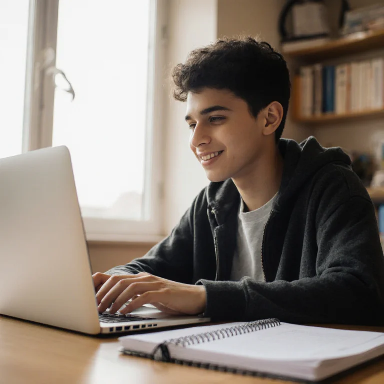 College student checking their updated cumulative GPA on a laptop after a grade forgiveness petition was approved looking relieved