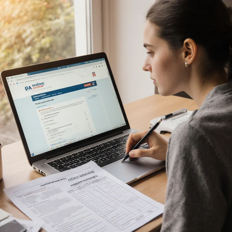PA school applicant reviewing a CASPA application and science GPA worksheet at a home desk with a laptop open and notes nearby