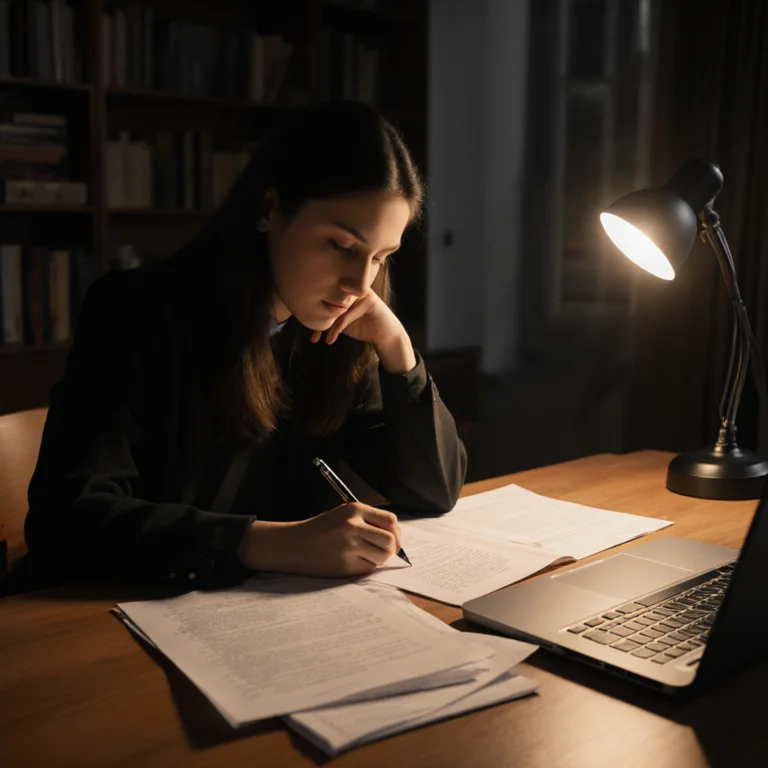 Pre-law student writing a GPA addendum at a desk explaining academic performance context in a personal statement document